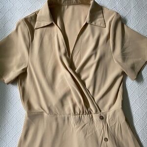 Tan Short Sleeve Wrap Dress
